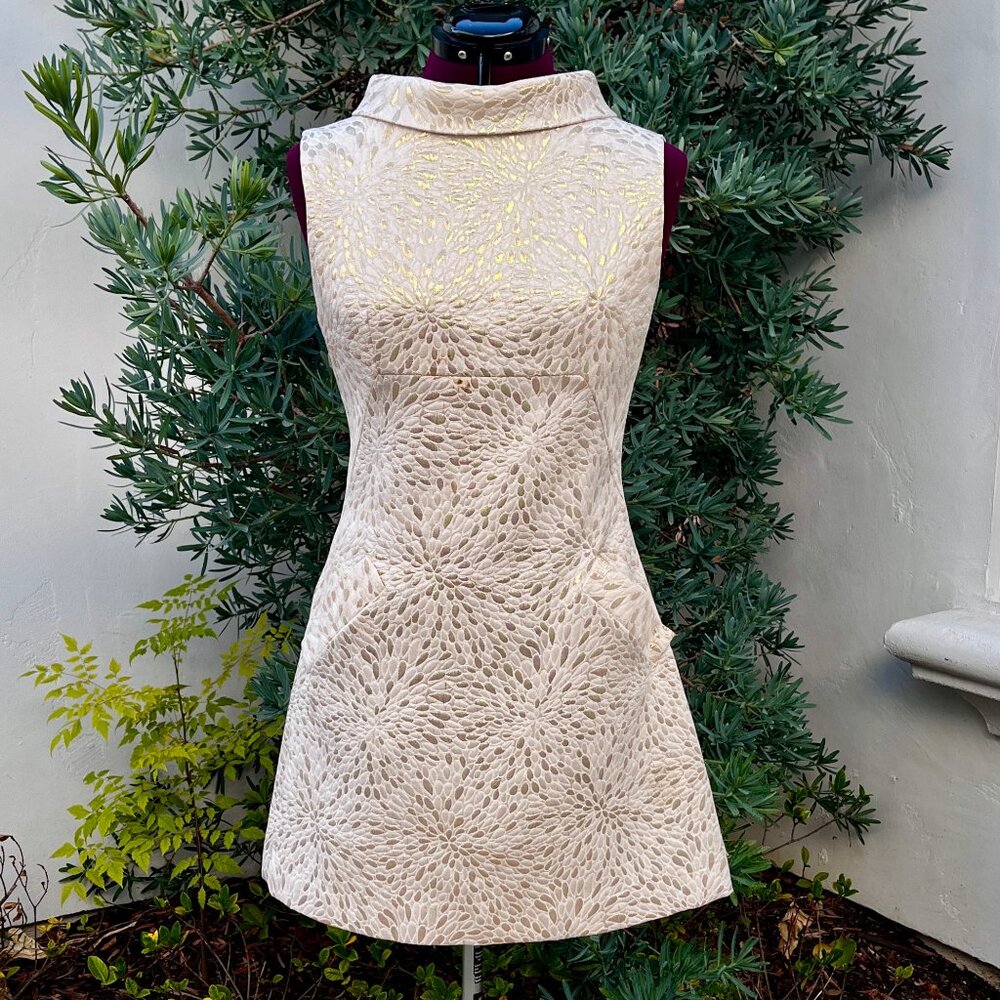 Mod Metallic Sparkle Gold White 1960s Evening Mini Dress sz8
